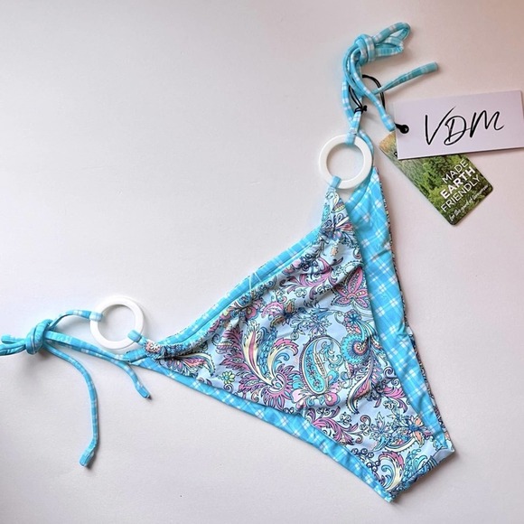 🆕 NWT REVOLVE Bikini REVERSIBLE PAISLEY CHECK VDM PASTEL MINT BLUE STRING - Picture 7 of 15